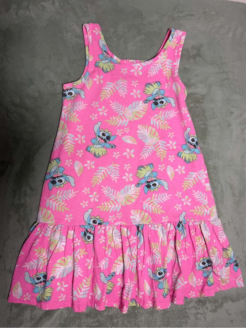 Disney Pink Tropical Stitch Print Ruffle Hem Dress